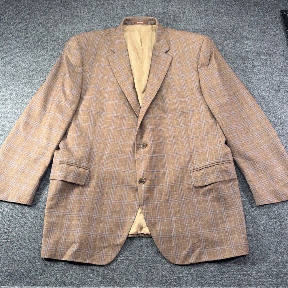 Peter Millar Mens 48R Brown Plaid 100% Wool 2 Button Sport Coat Blazer Jacket